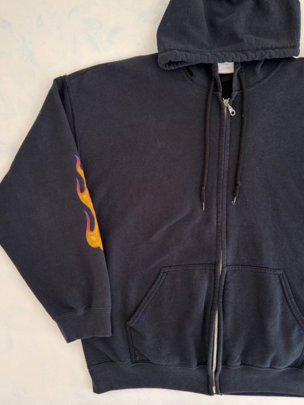 Route 66 Distressed Motorcycle Flame Graphic Full Zip Vintage Hoodie - Picture 3 of 7